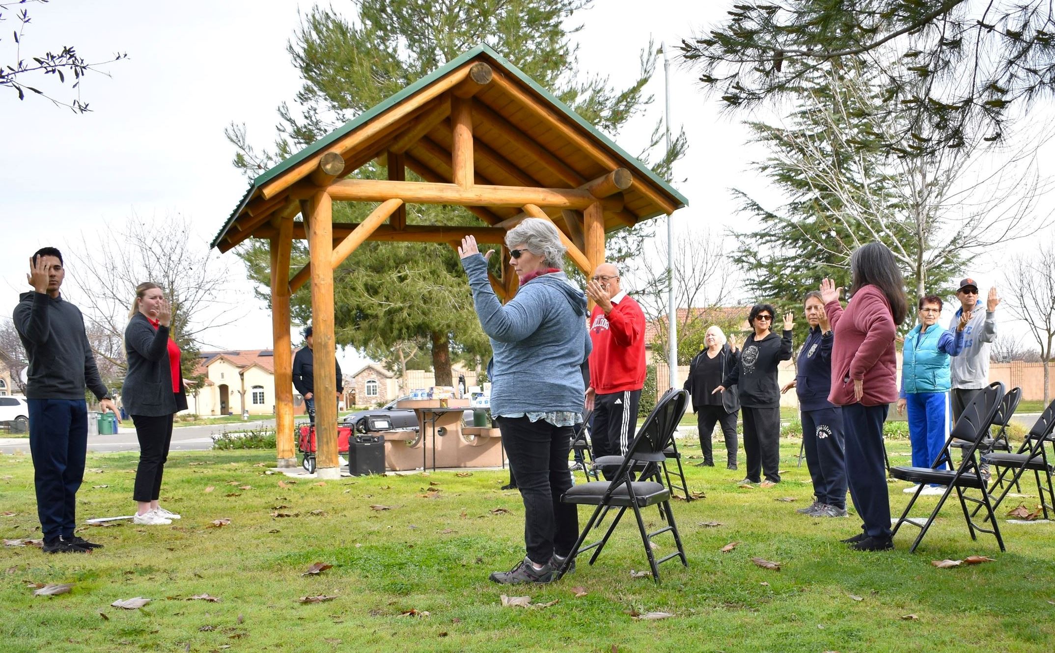 People in a park doing tai chi